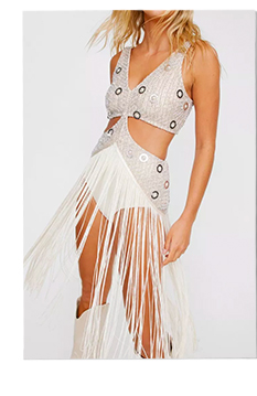 Premium Embellished Cut Out Fringe Bodysuit