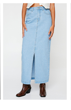 Denim Split Front Maxi Skirt