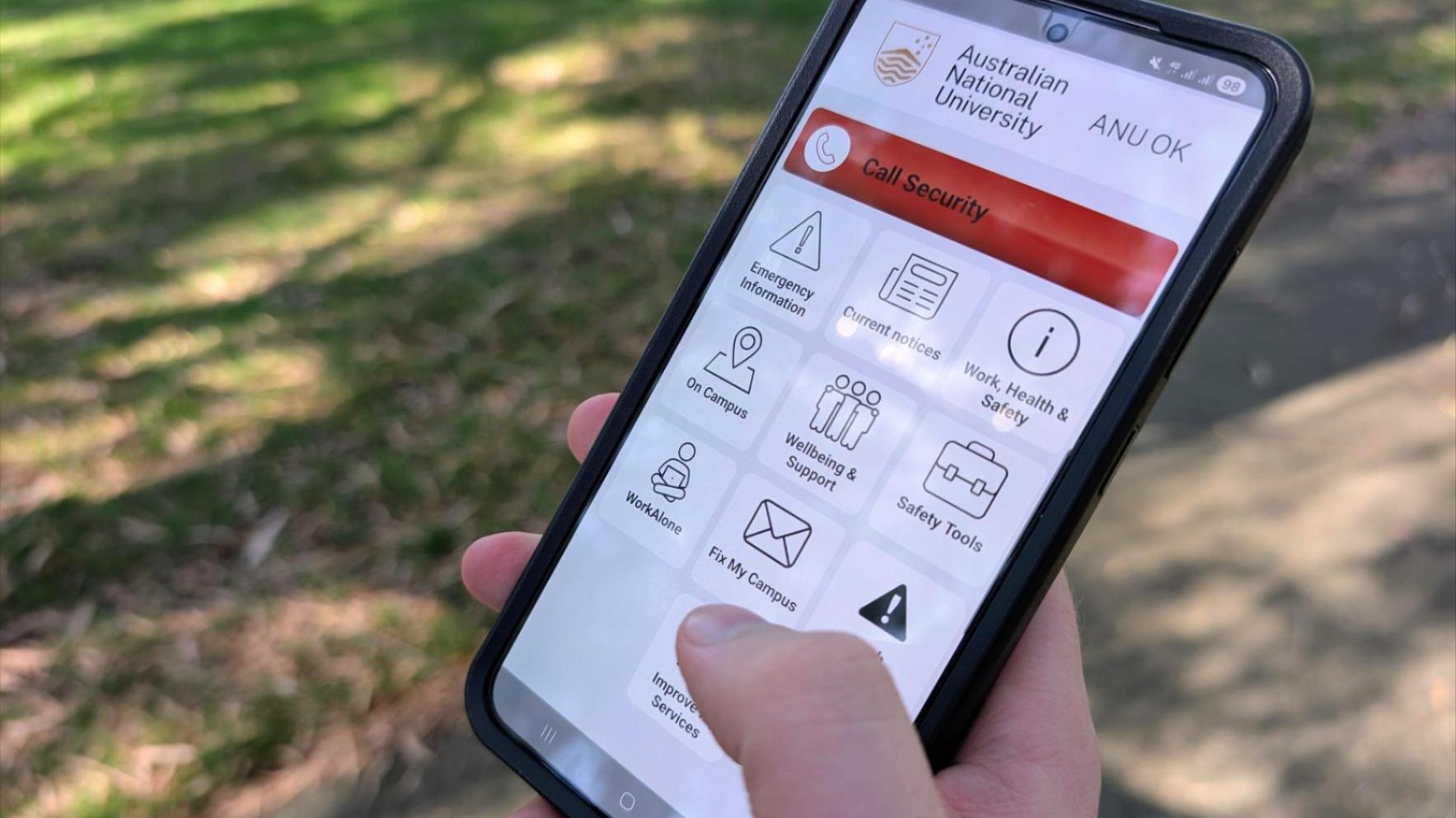 Download the ANUOK app to access security, alerts and campus support services quickly.