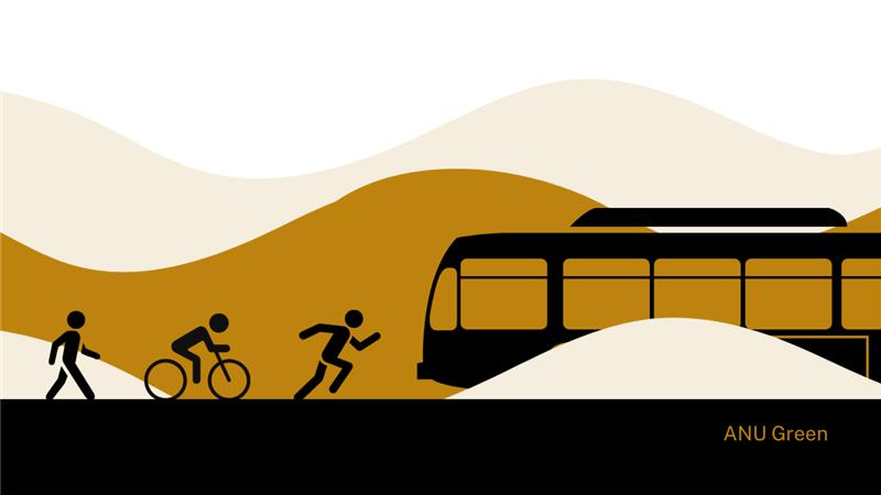 Illustrated poster of a person running toward a light rail tram with stylised hills in the background, promoting СƵ Green commuting.