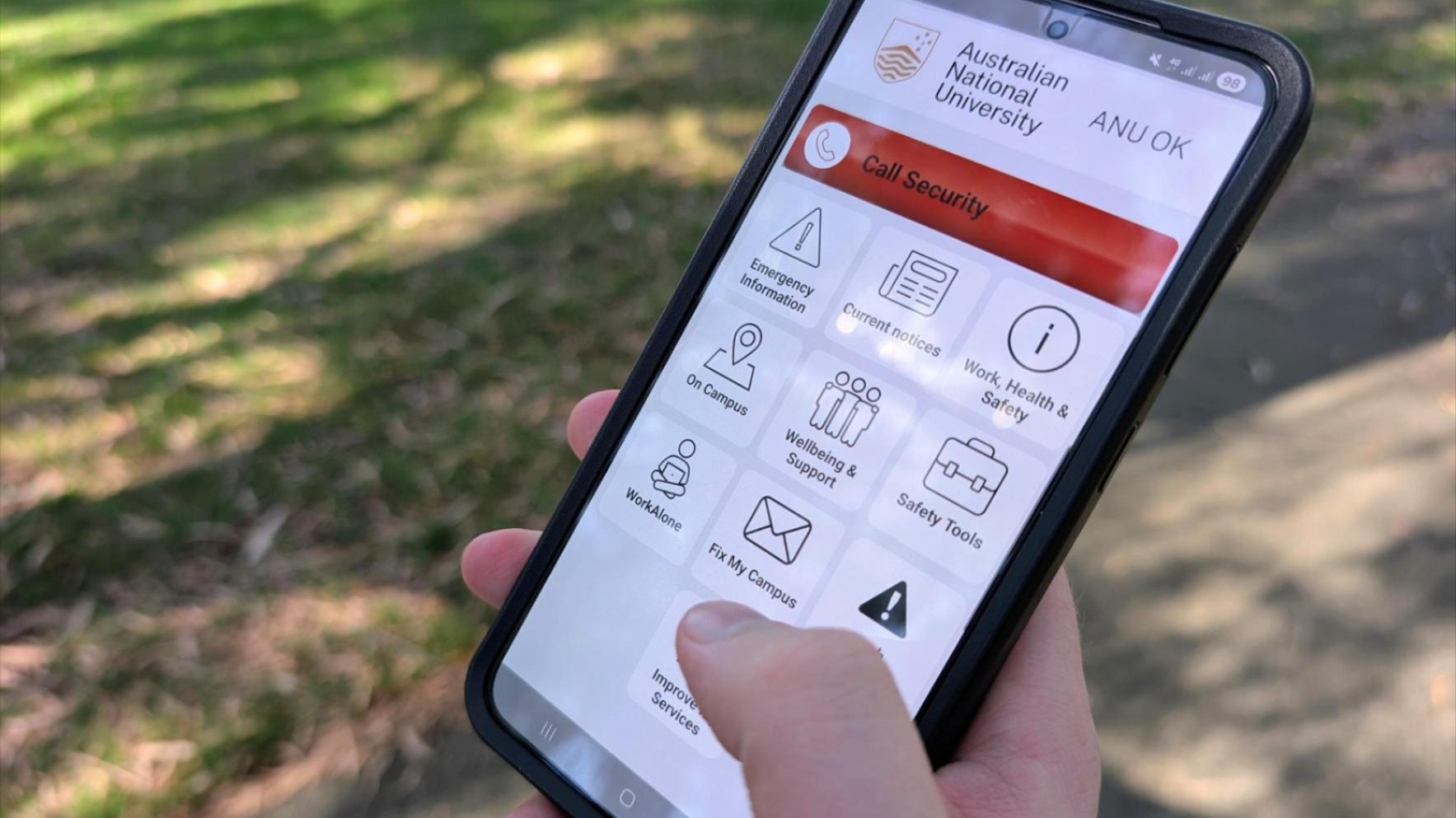 Download the ANUOK app to access security, alerts and campus support services quickly.