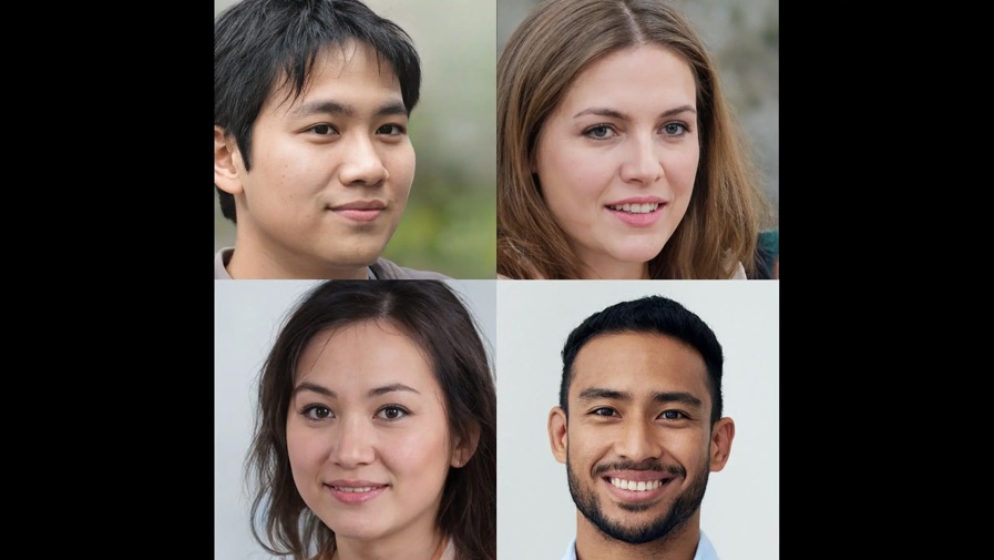 Four images of human faces, with only one of them being real. Readers are encouraged to go to learn how technology is making it harder to people to tell the difference between AI generated and authentic photos.