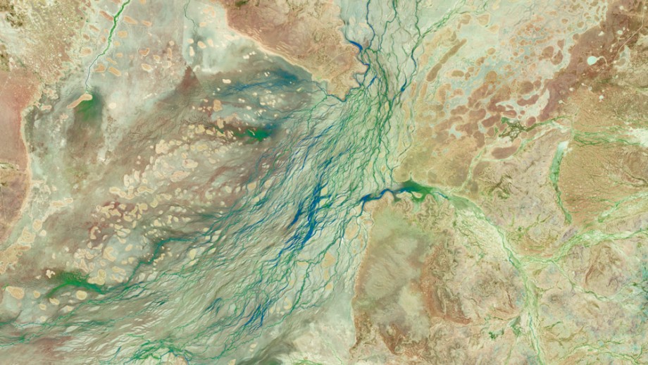 Satellite view of northern Queensland&rsquo;s river systems before major flooding.