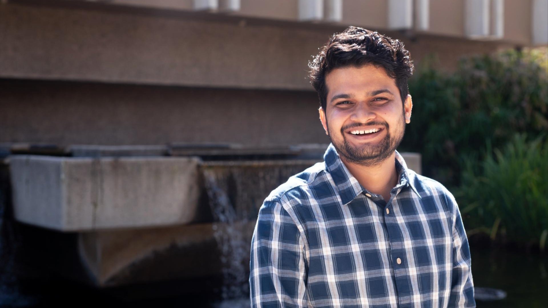 Bharadwaj Pulam, a PhD candidate in Materials Engineering, photographed outside the ��������College of Engineering and Computer Science.