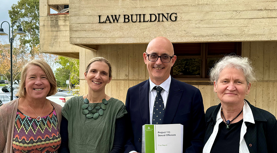 Professor Meredith Blake, Professor Sarah Murray, Dr Jamie Walvisch and Associate Professor Stella Tarrant with a copy of the landmark report.