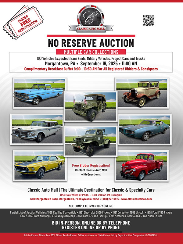 Free Registration for No Reserve Auction of Barn Finds & Military Vehicles at Classic Auto Mall