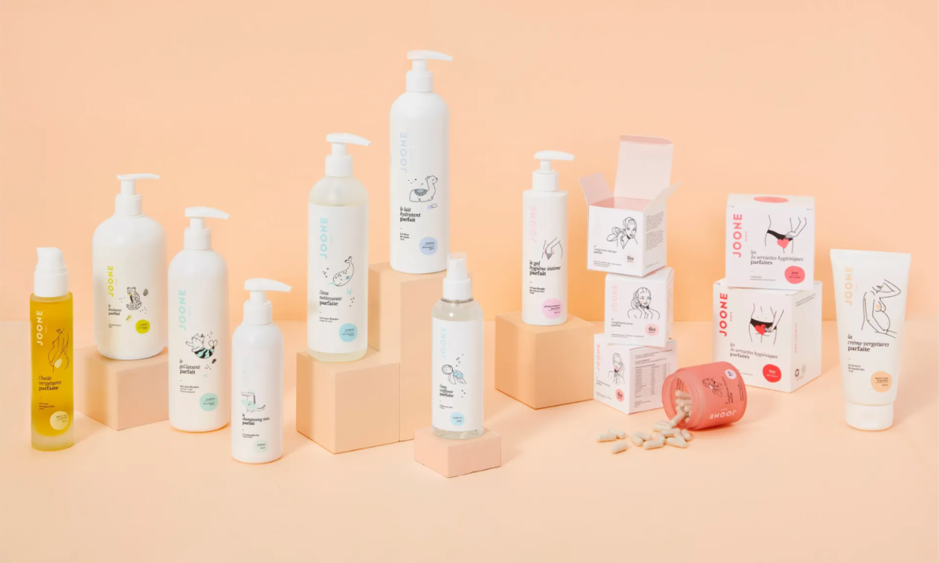 A picture of Joone's product range in an orange background