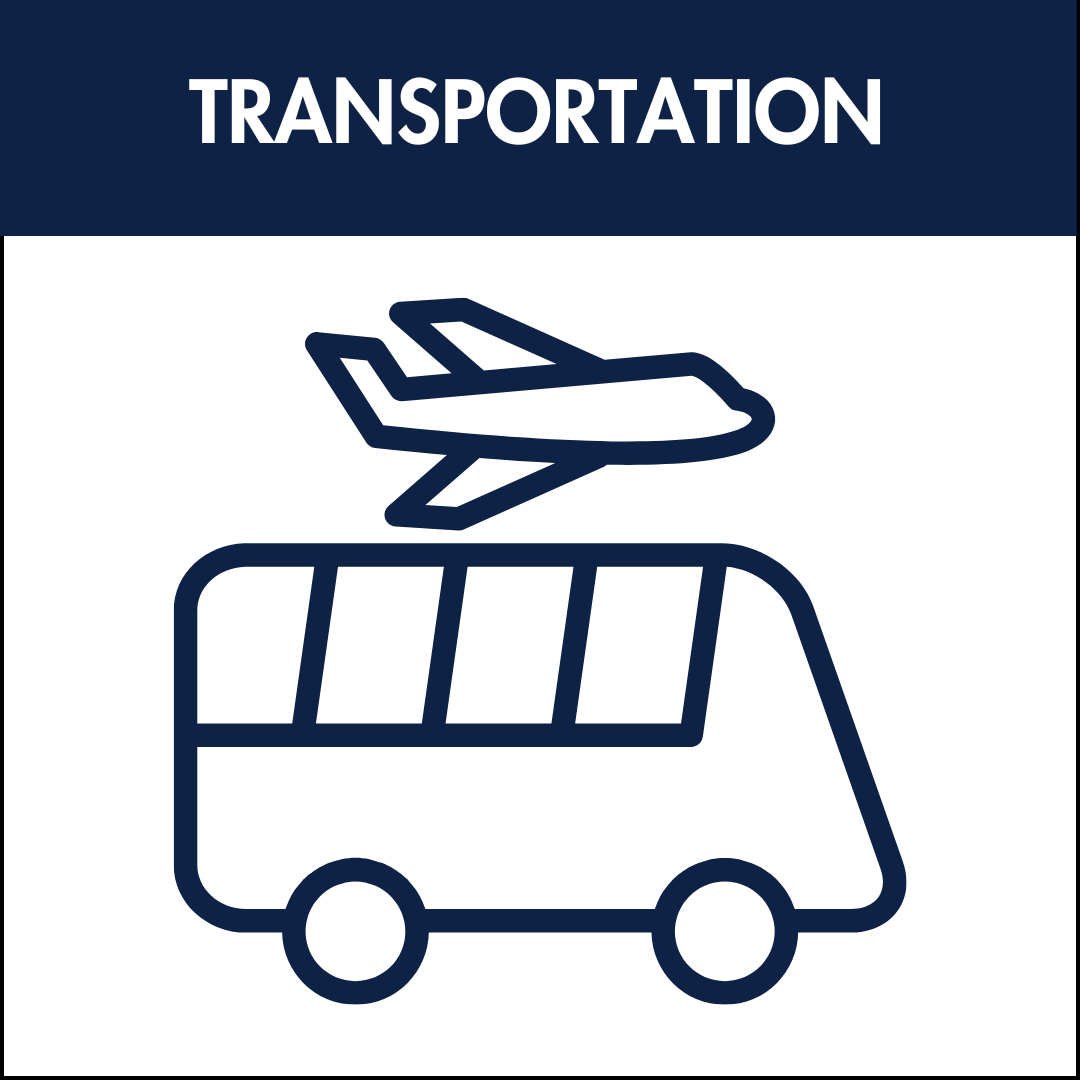 A plane flying over a bus