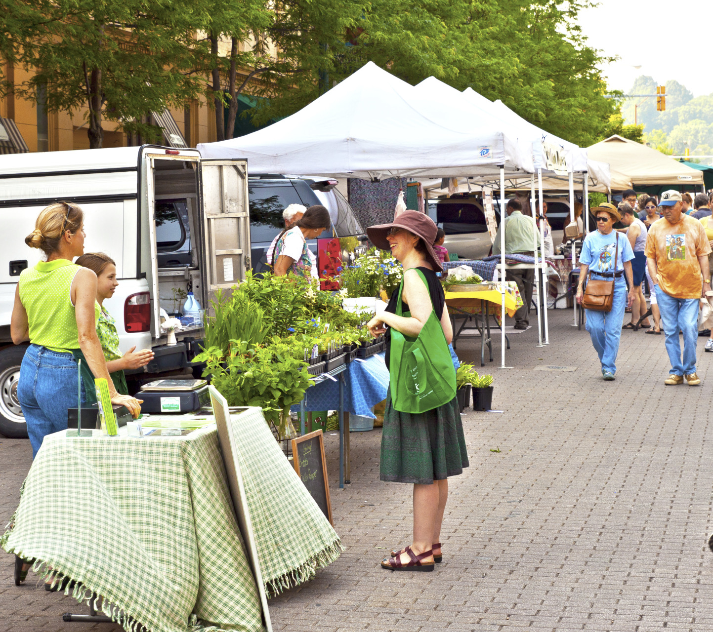 Example of a typical farmers market venue in the United States. This file is licensed under Creative Commons Attribution-Share Alike 4.0 International (CC-BY-SA-4.0).