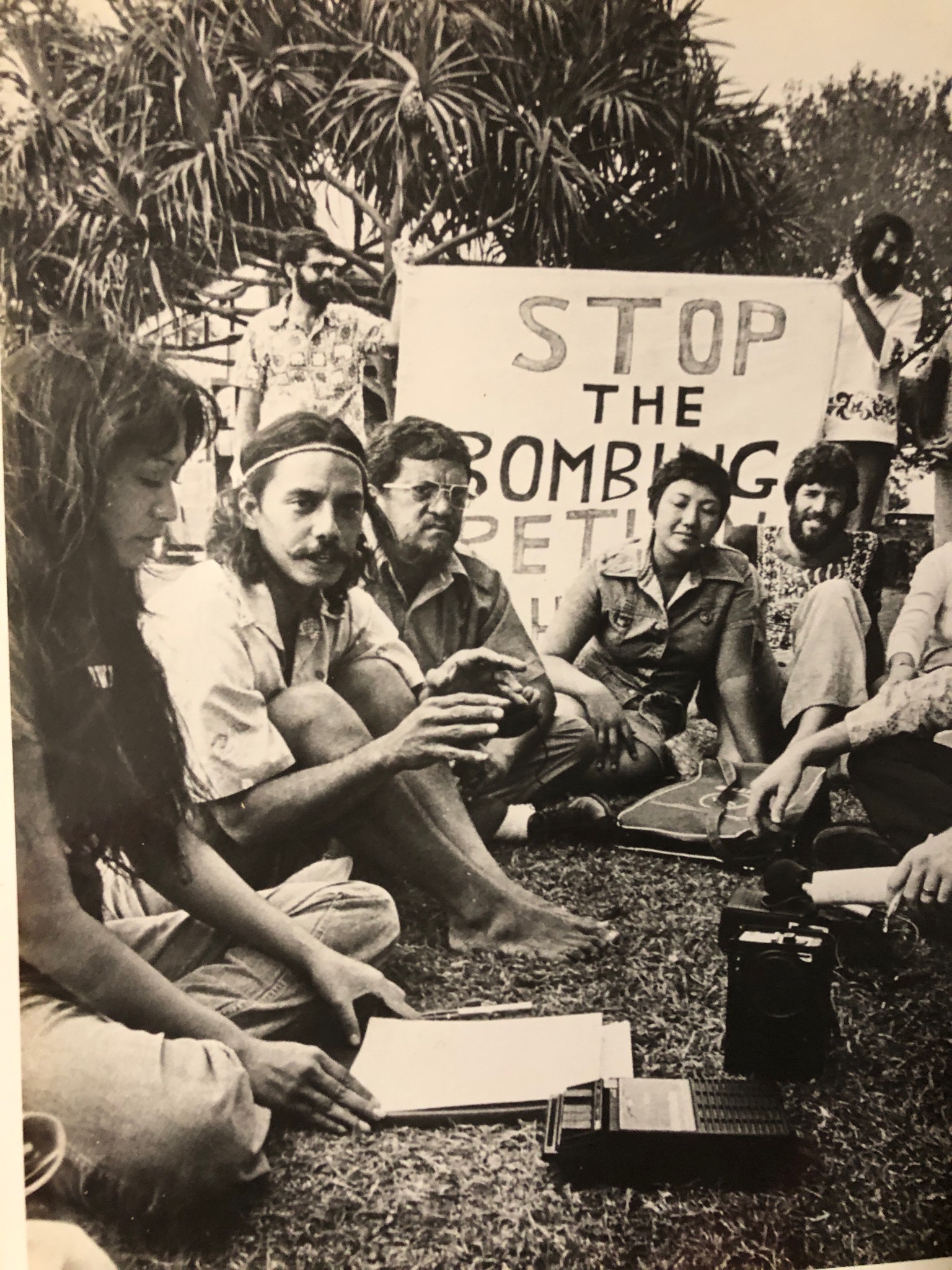 Photo: Figure 10 from the article: A press conference held by Protect Kaho‘olawe ‘Ohana (PKO) in Hawaii on January 31, 1977. Featured in the foreground are Leimomi Apoliona (left) and Dr. Emmett Aluli (right). Source: Honolulu Star-Bulletin photo by Terry Luke provided by Leimomi Apoliona.