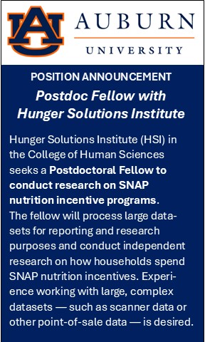 Display ad for Auburn University Postdoc Fellow position