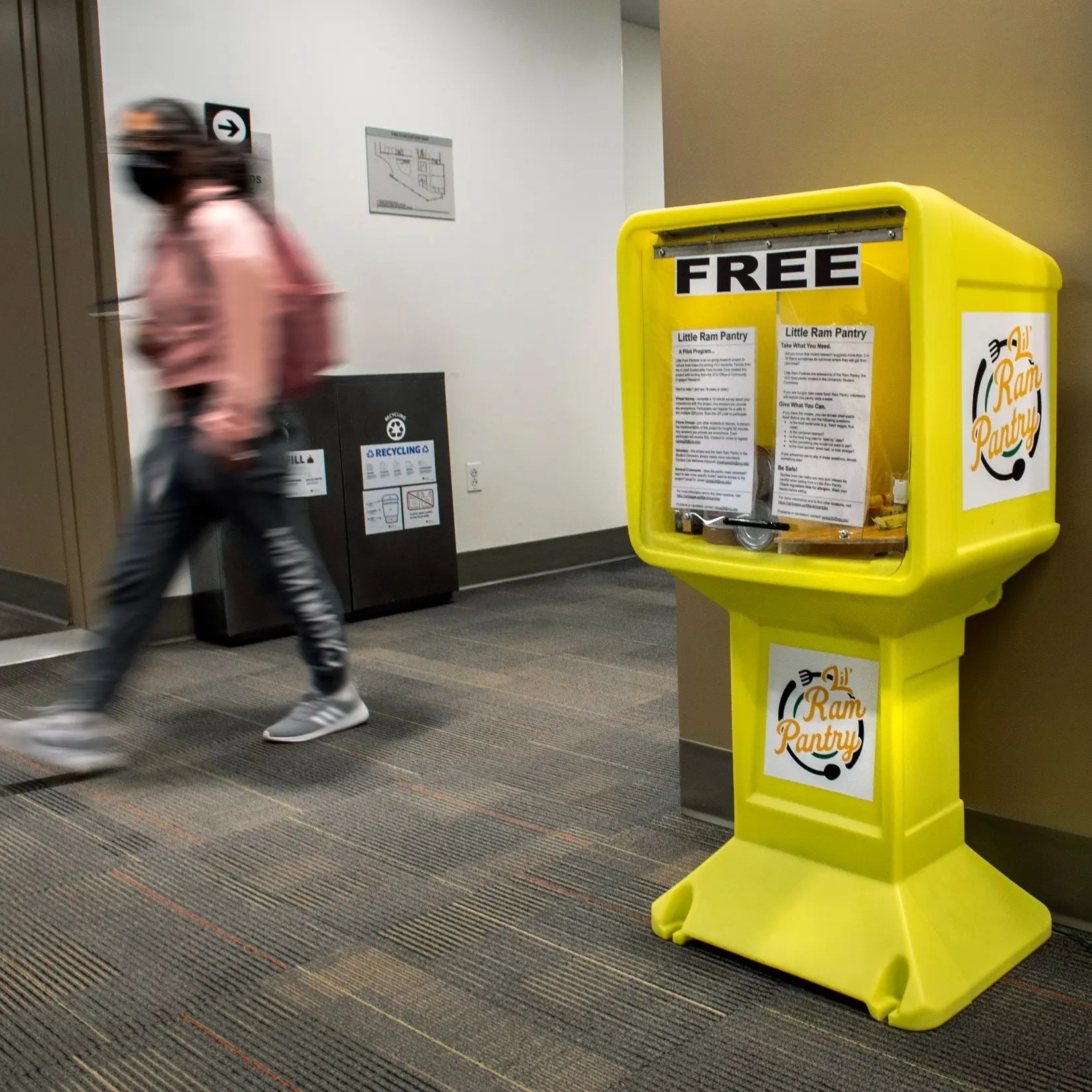 A Little Ram Pantry installed at a library at Virginia Commonwealth University. Photo by Kevin Morley, University Marketing.