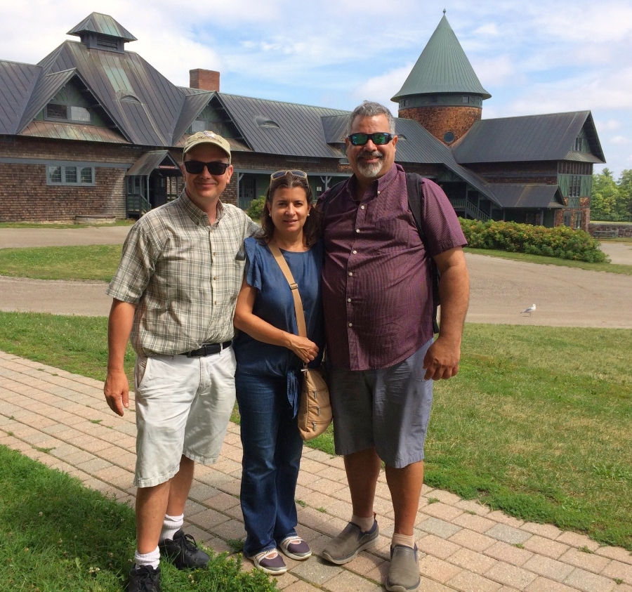 Photo of David, Robinson, and Maria visiting Shelburne Farms in Vermont; photo provided by the article author.
