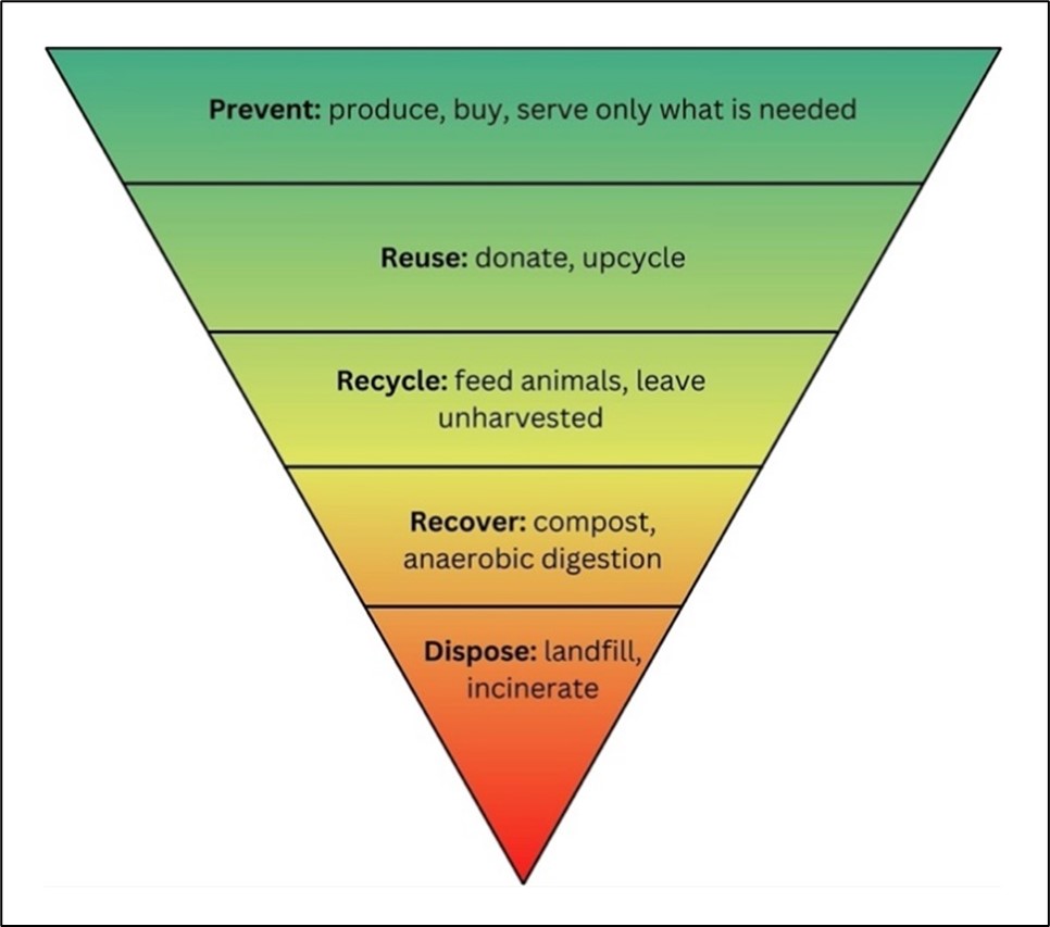 Figure 2 from the article: The Food Recovery Hierarchy (adapted from Kenny et al., 2023, and Papargyropoulou et al., 2014).