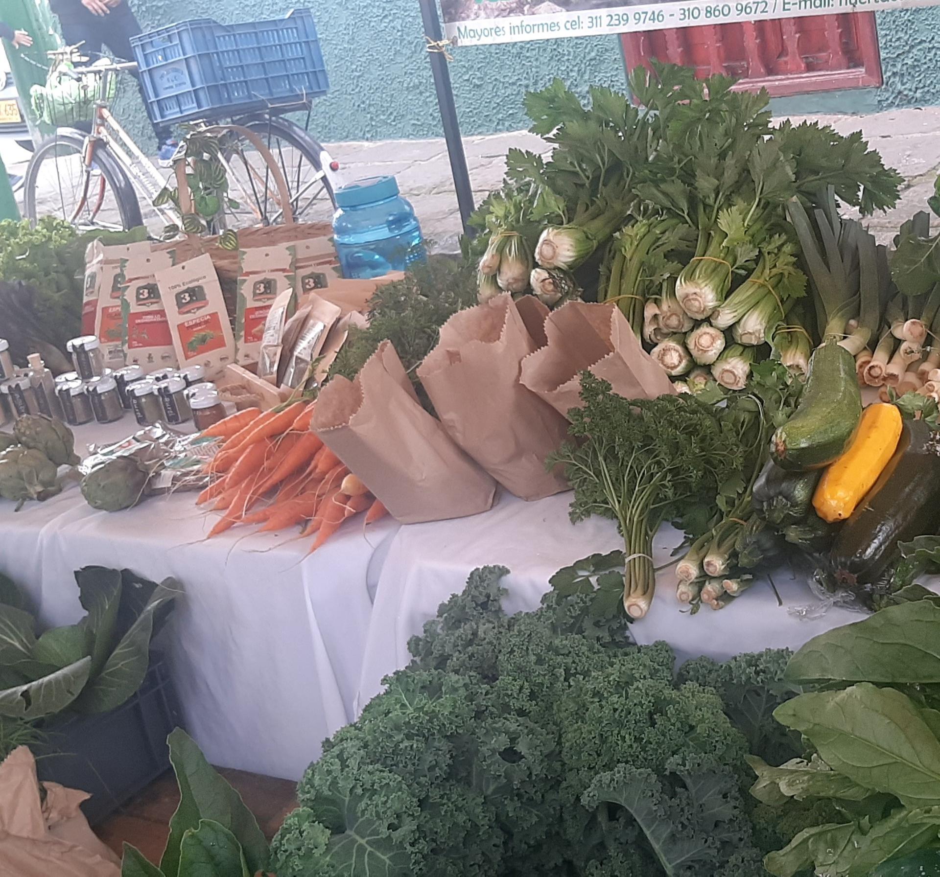 Products sold by female farmers in the local market in Tenjo, Colombia.