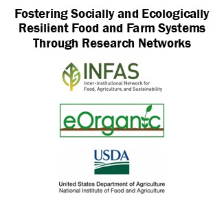Special section logo: Fostering socially and ecologically resilient food and farm systems through research networks. Logos for INFAS, eOrganic, and the USDA. 