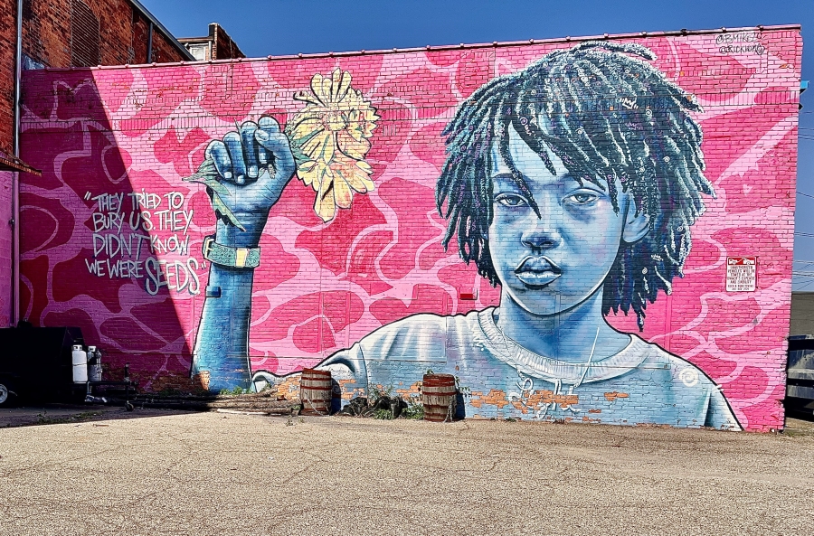 Photo of a mural created in 2017 near Eastern Market in Detroit, by Rick Williams and Brandan 
