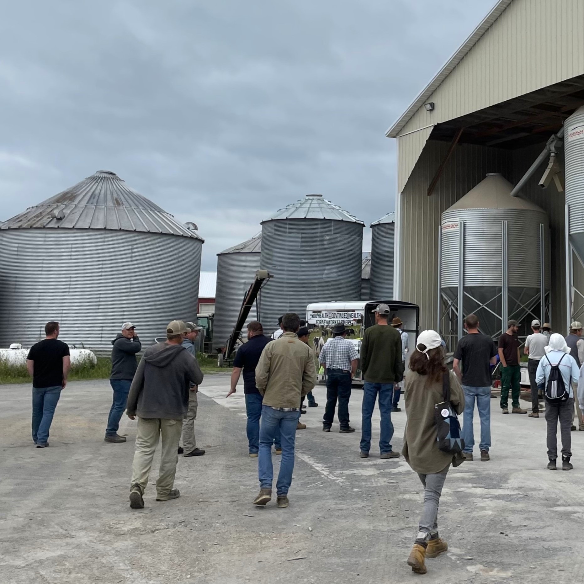 A tour of Martens Farm, a midscale grain farm and processor in Central New York, during the 2023 Soil Health and Climate Resiliency Field Day (an event of New York Soil Health). Photo provided by Elise Neidecker.