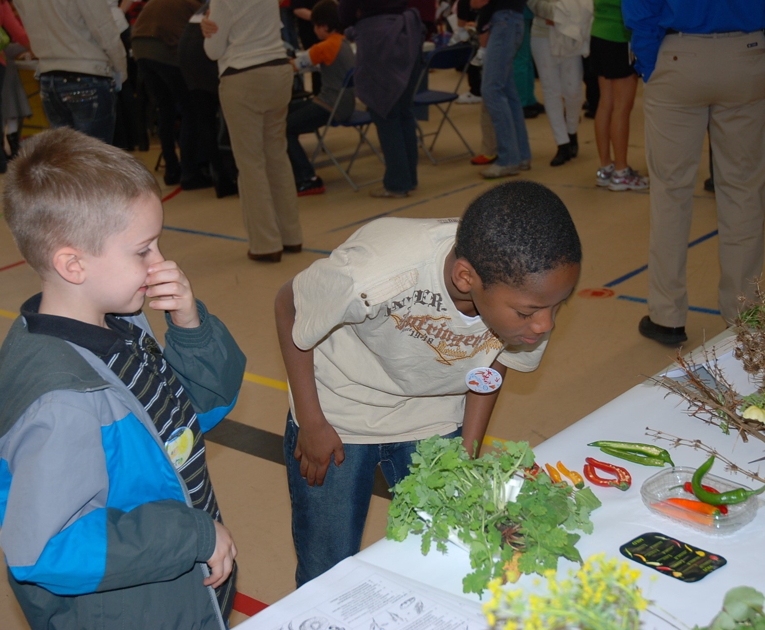 Children smell a Jalapeno pepper during a science fair at Patrick Henry Elementary School (Heidelberg, Germany) in 2012. Photo by Samantha Rogers; shared on Flickr by the Herald Post under CC BY-NC 2.0