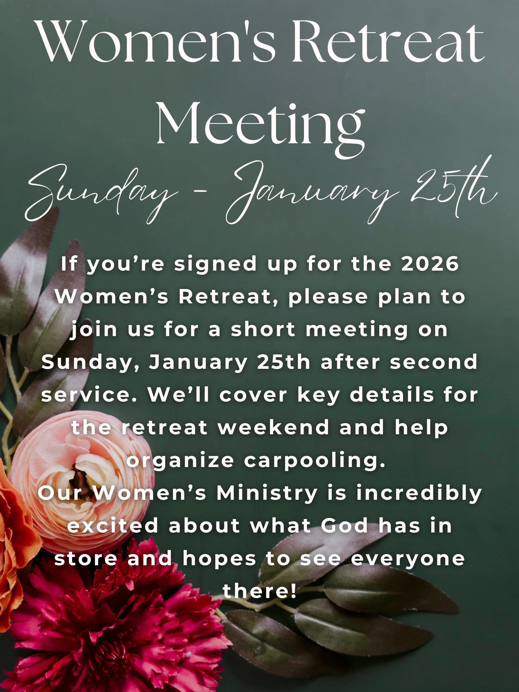 Women's Retreat Meeting Sunday, January, 25, 2026