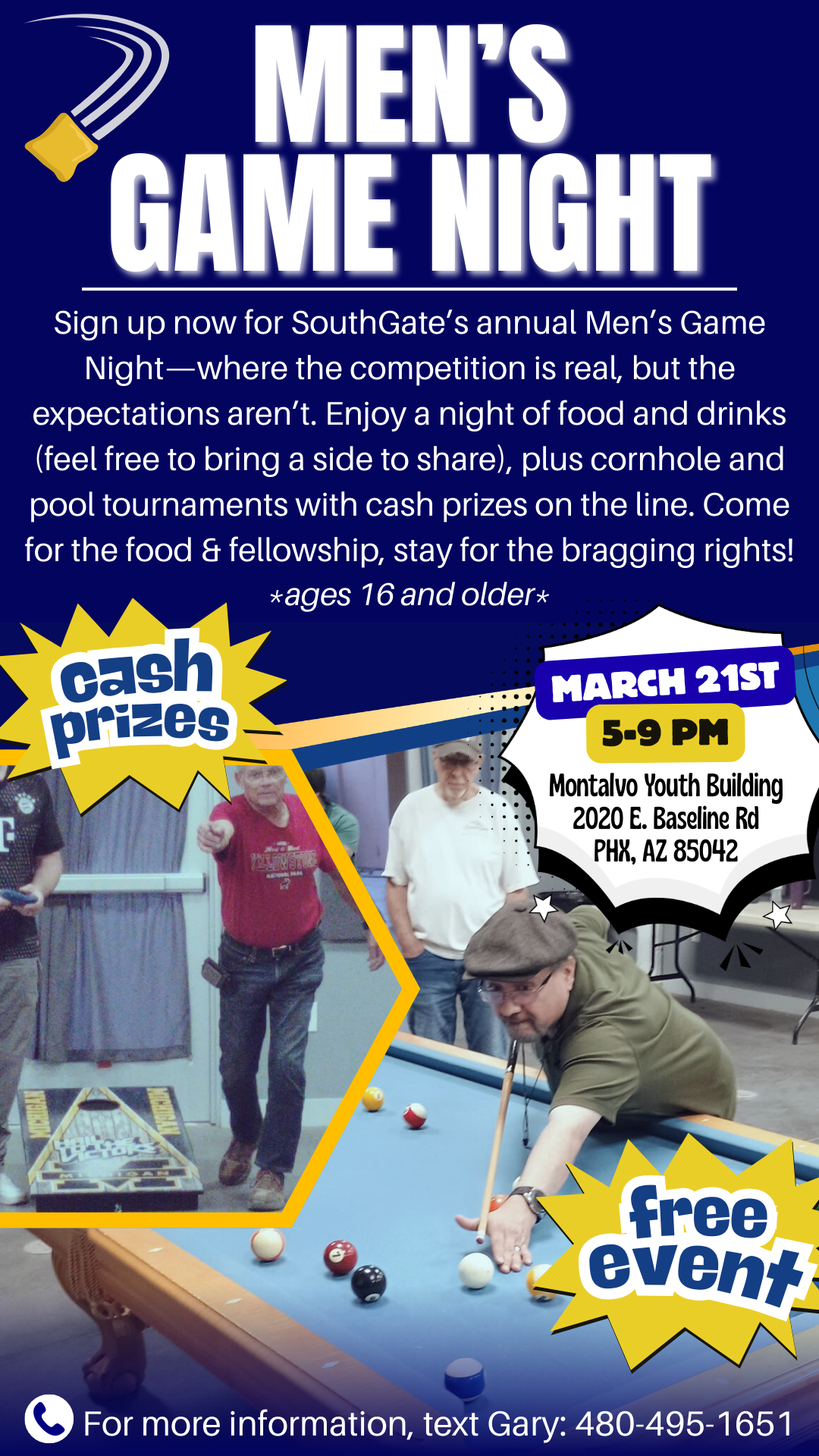 Men's Game Night, March 21, 5-9pm