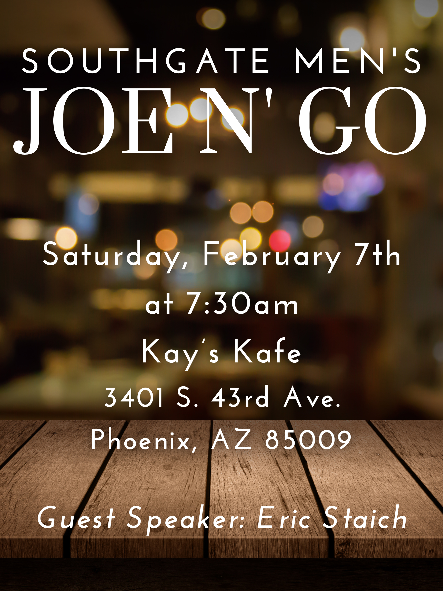 Ment's Joe N' Go Saturday, February 7, 2026