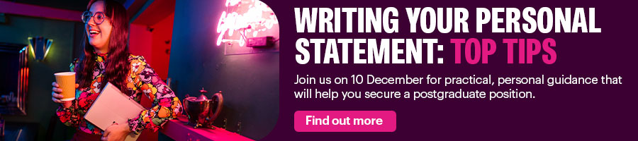 A promotional purple banner for an upcoming postgraduate cafe at the University of York. Text reads: 