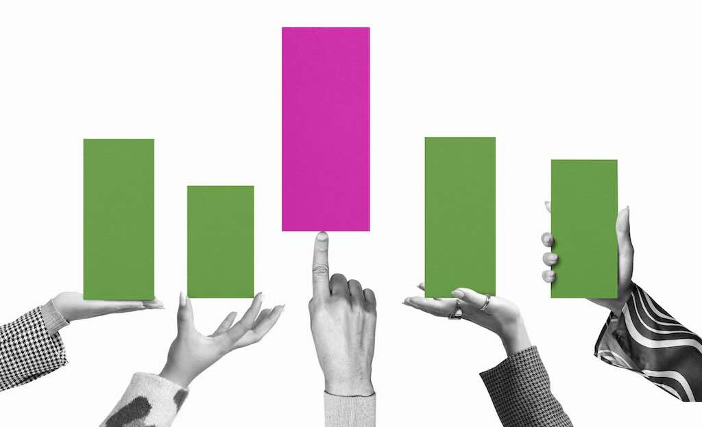 hands holding colored graphs