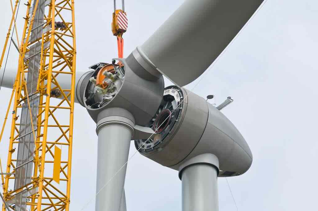 wind turbine blade being assembled