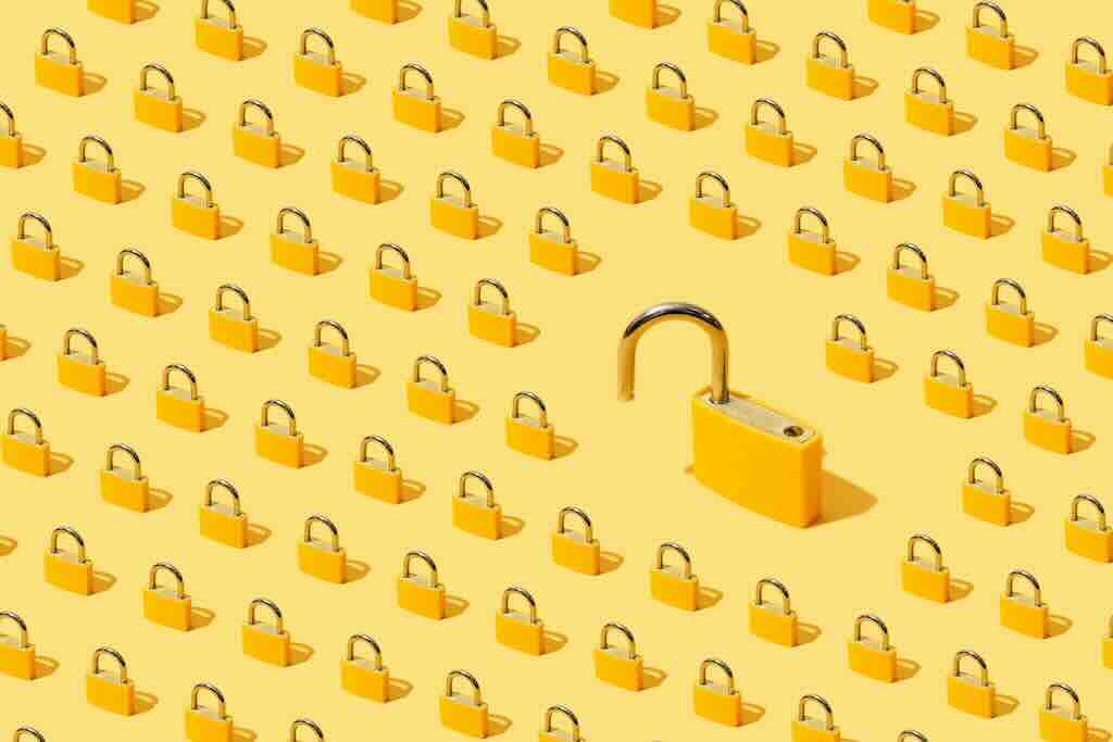 rows of padlocks on yellow background