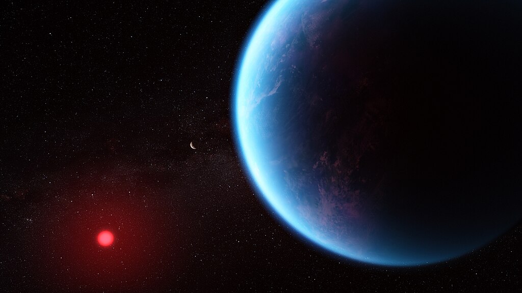 Artist's impression of exoplanet K2-18 b based on science data. Image Credit: NASA, ESA, CSA, Joseph Olmsted (STScI)