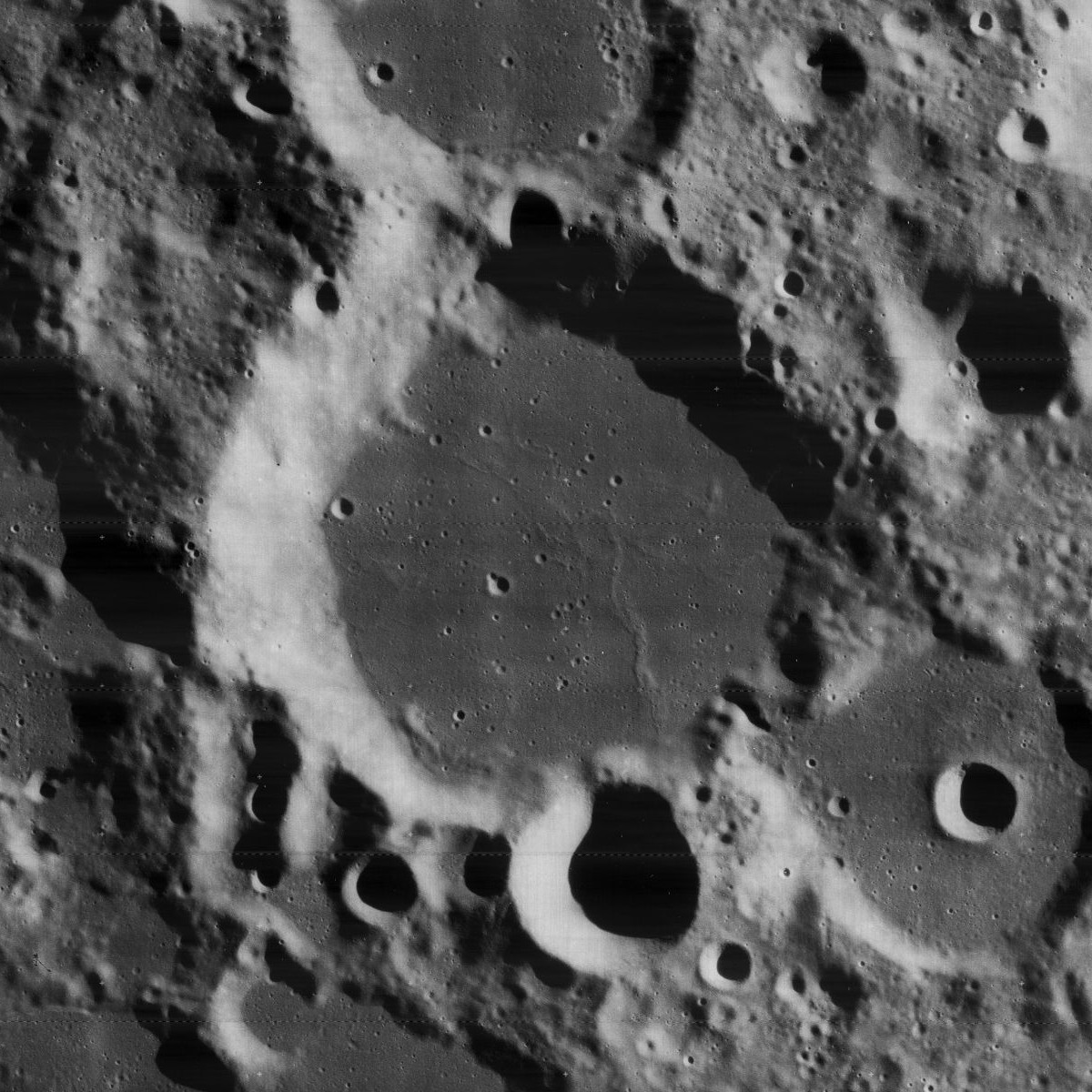 Petrov, on the moon. Date	created 2014, original image acquired 1967. Reprocessed Lunar Orbiter 4 image cropped in Gimp.