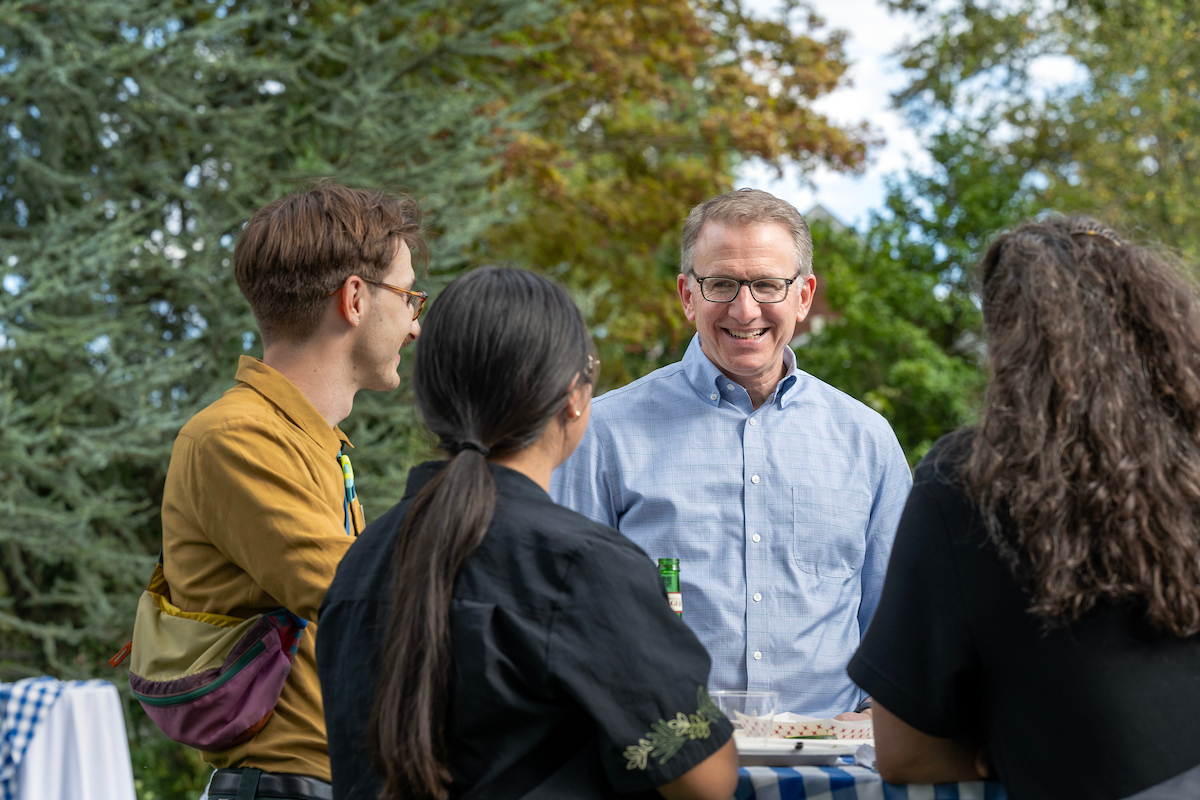 President Andy Rich meets with faculty and staff at Nevonia