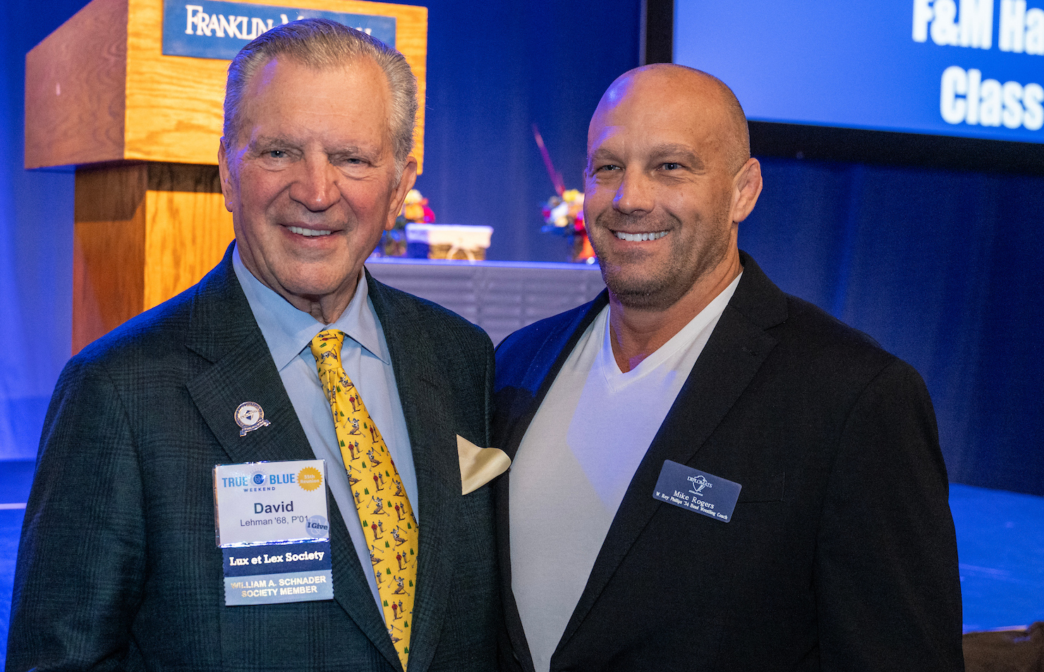 Dave Lehman ’68, P’01, and Mike Rogers, Roy Phillips ’34 Head Wrestling Coach