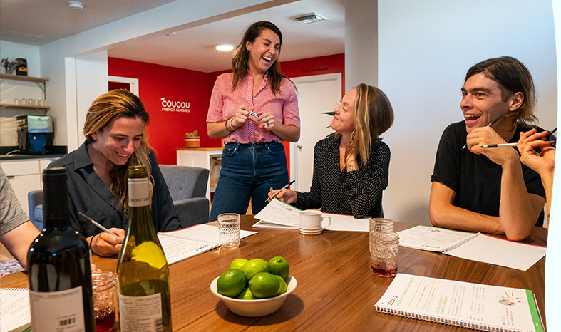 Margaux teaching a conversation lab in the Los Angeles School
