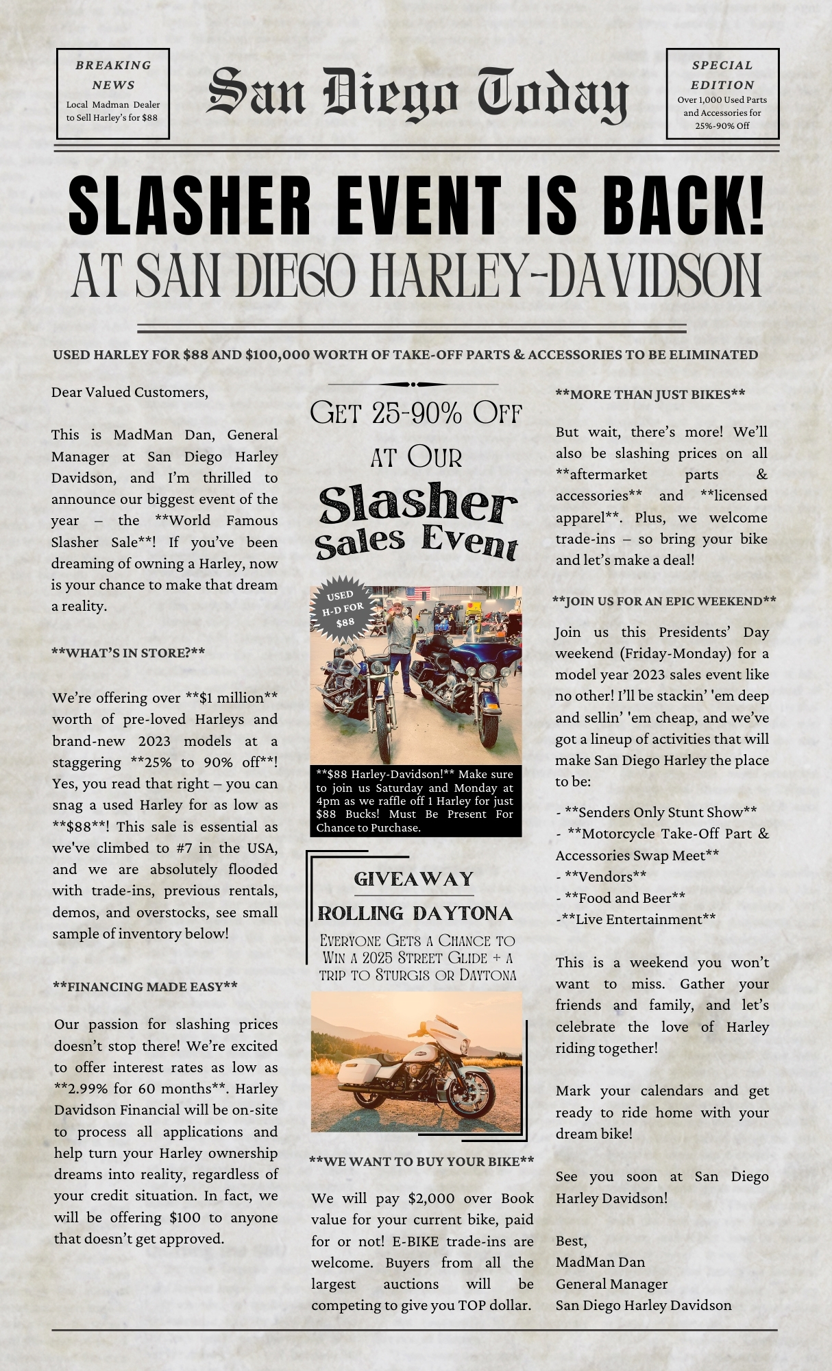 San Diego Harley-Davidson slasher event 