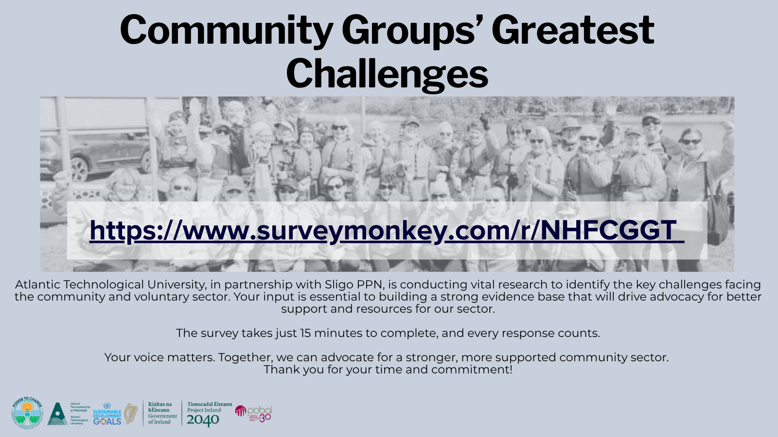 Community Groups' Greatest Challenges image with Surveymonkey link https://www.surveymonkey.com/r/NHFCGGT 