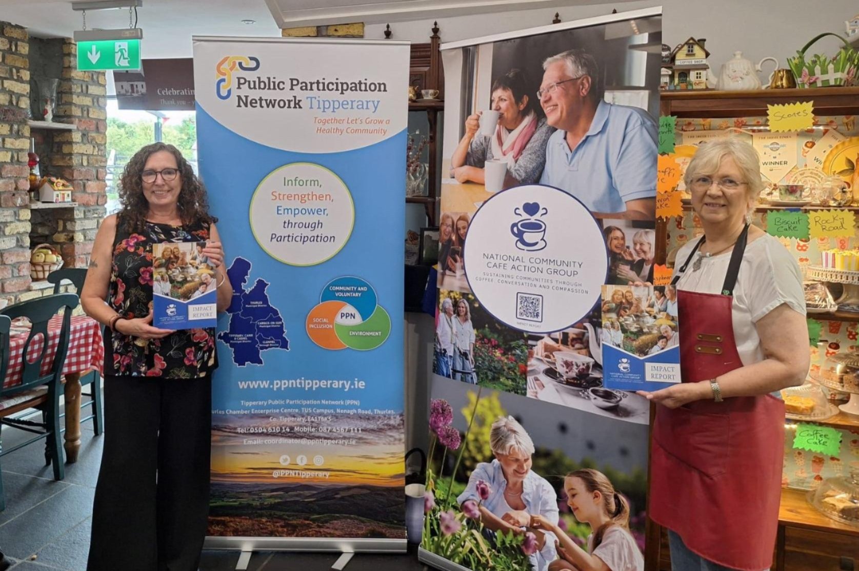 Photo of Ruth Smith PPN coordinator and Mary Fogarty Co-Founder and Manager the cottage Loughmore with impact report