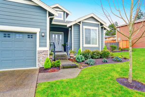Blue home exterior painted by Fox Bros.