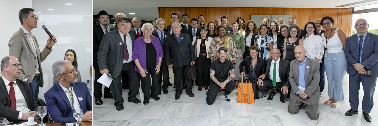 O professor Karl Schurster, representantes do governo federal e da comunidade judaica durante o encontro em Brasília. Foto: Valdenio Vieira/SEAUD-PR