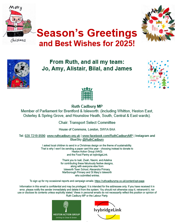 Season's Greetings from Ruth Cadbury MP