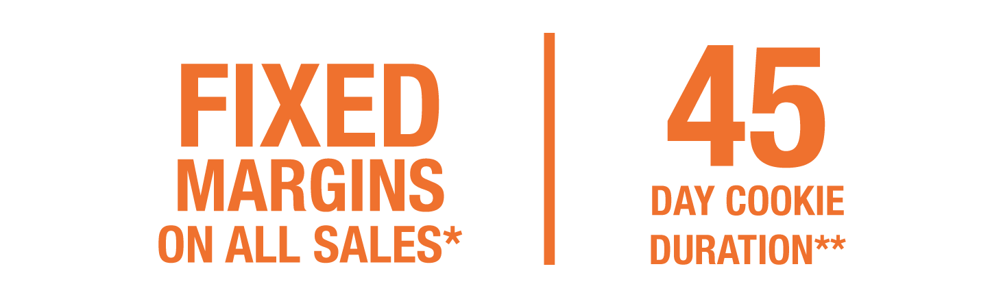 Fixed Margins on Sales* and Get a 45 Day Cookie Duration**