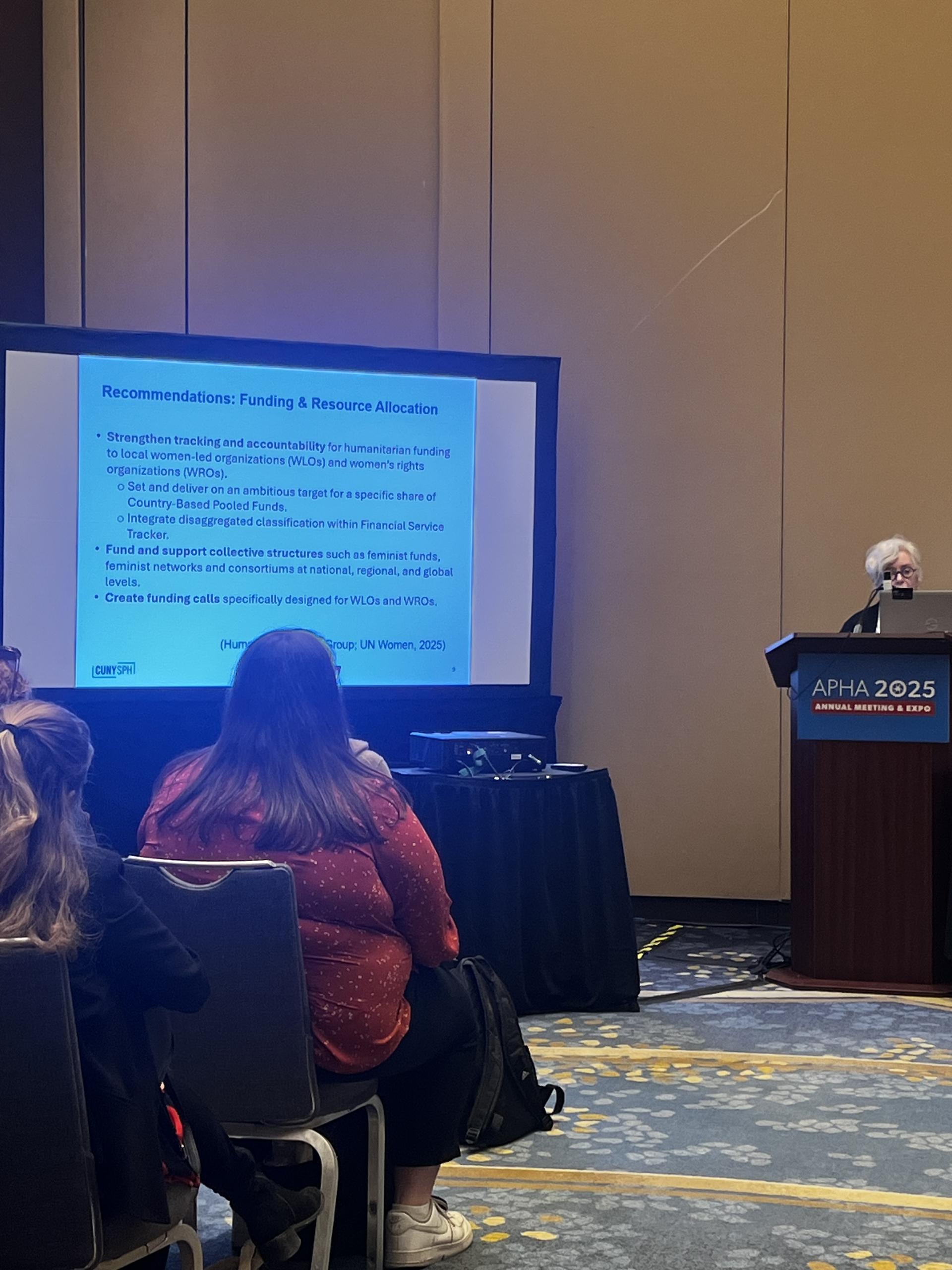 Terry McGovern giving presentation at APHA 2025 conference