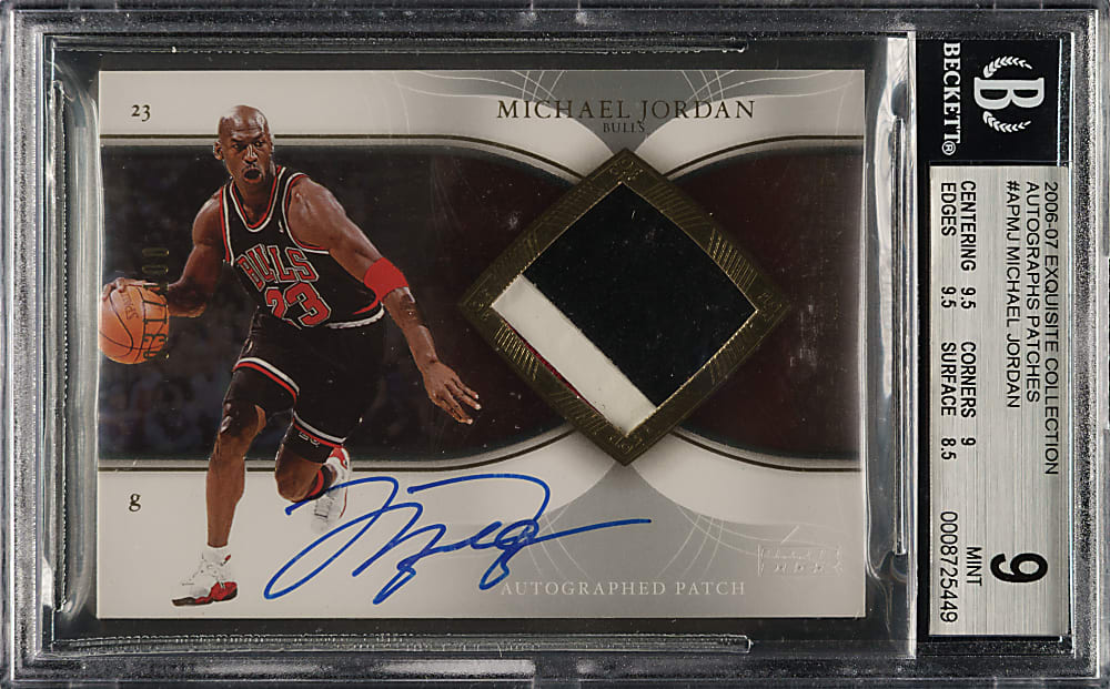 2006-2007 Upper Deck Exquisite Collection Autograph Patches Basketball #AP-MJ Michael Jordan #31/100 BGS MINT 9 with GEM MINT 10 Signature