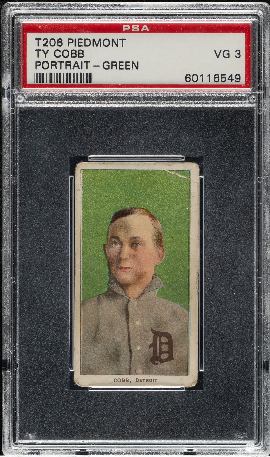 1909-1911 T206 White Border Ty Cobb Portrait Green Background PSA VG 3