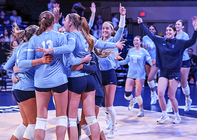 Women's volleyball celebration shot