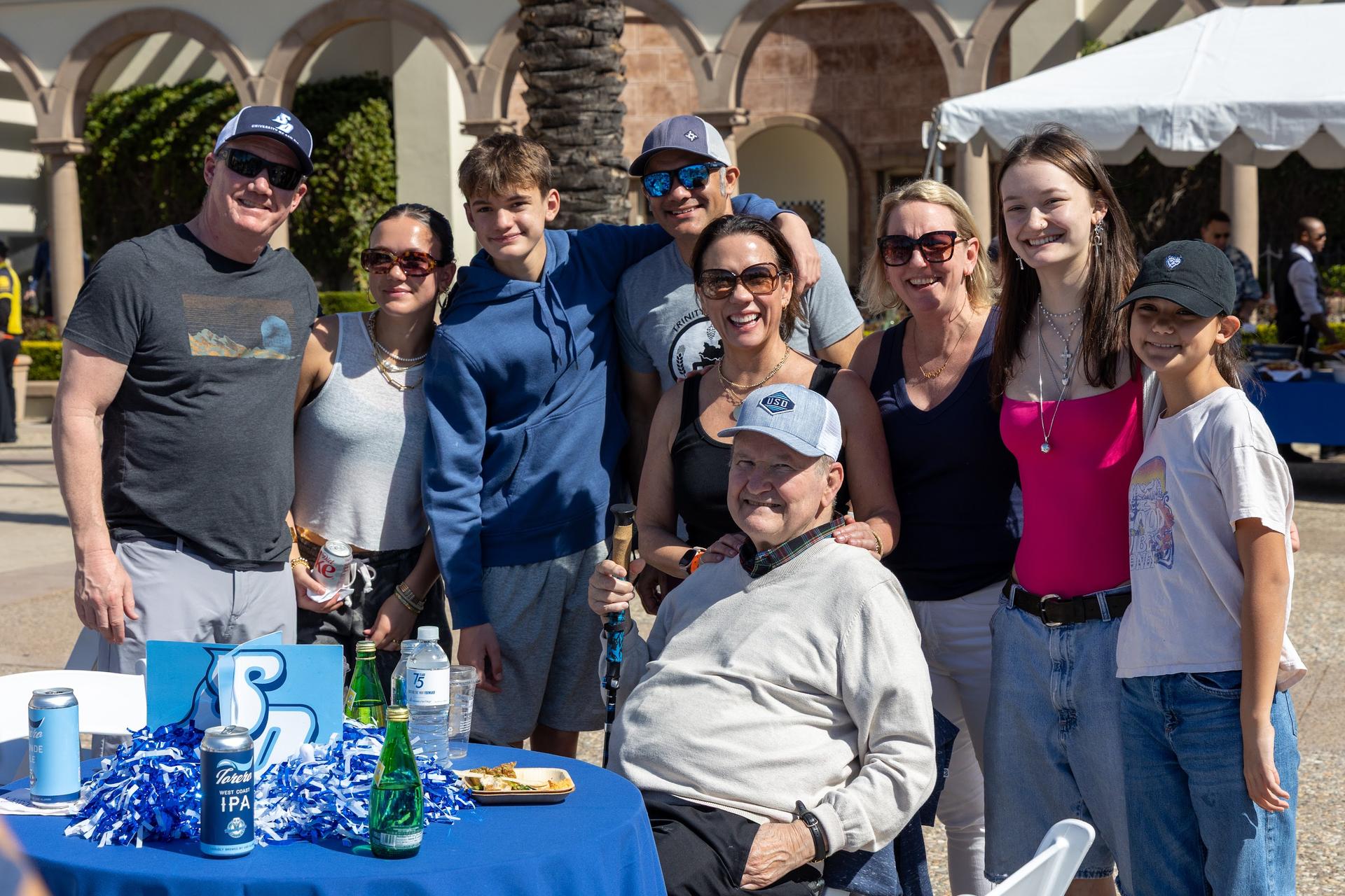 Toreros pose with their families during Grandparents Weekend. 
