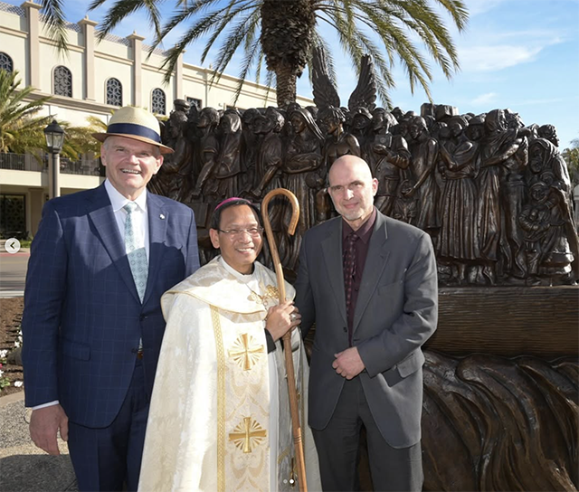 Dr. Harris, Bishop Pham and Timothy Schmalz