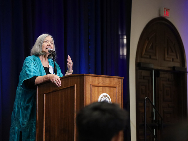 Darlene Marcos Shiley speaks during the annual scholarship appreciation luncheon. 