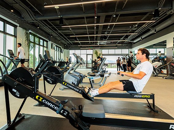 Student using the fitness center